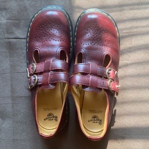 Red Dr. Martens Mary Jane buckle shoe